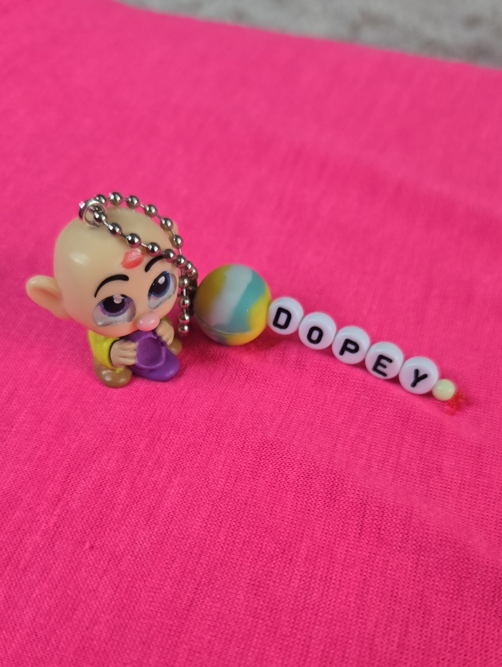 Dopey Handmade  Pink Keychain Charm with Multicolor Bead